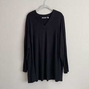 Susan Graver Lifestyle Womens Plus V-Neck Tunic Top Black Size 2X Soft Knit